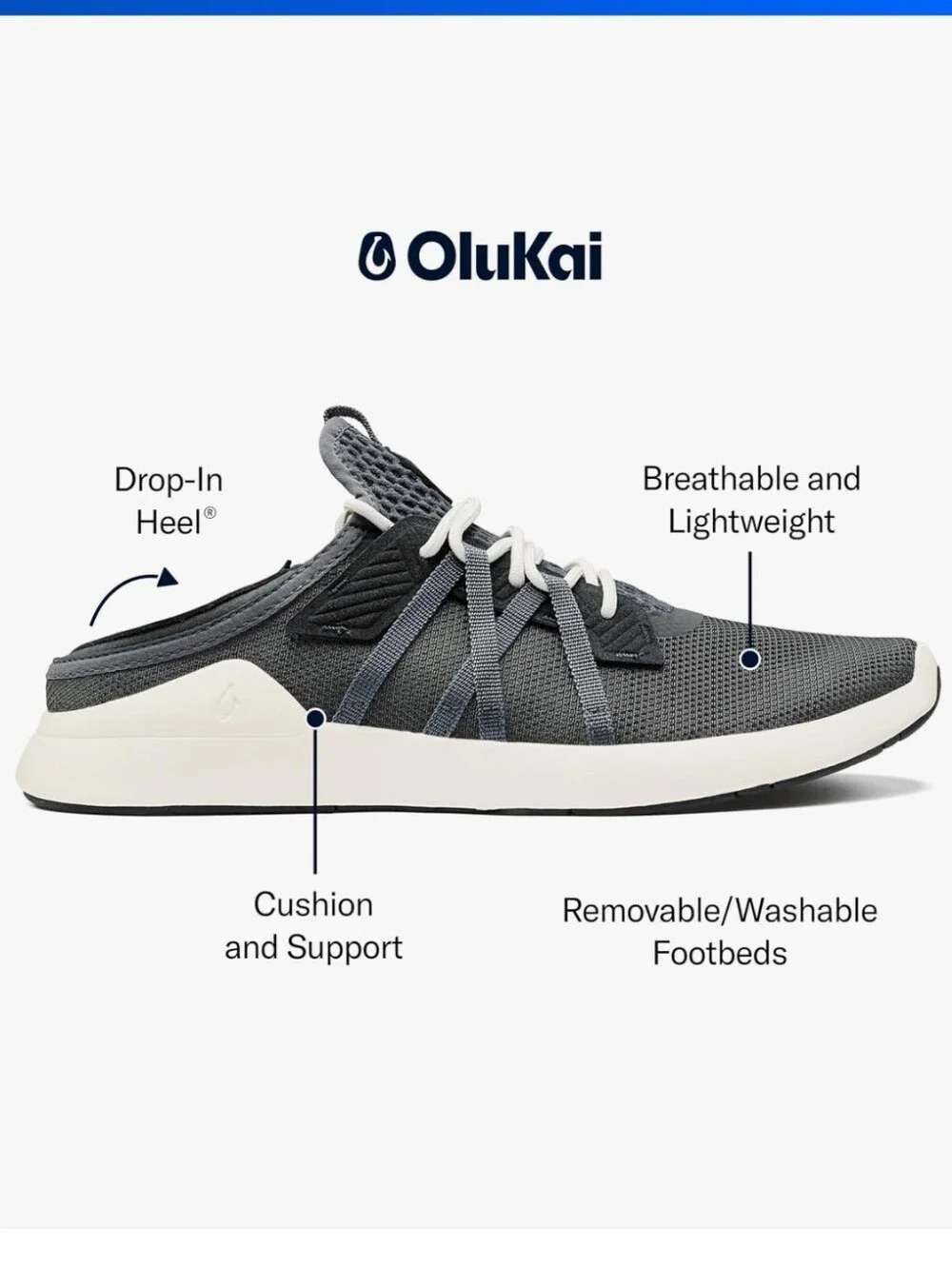 OluKai Men's Mio Li Knit Drop-In Heel Lace-up All Day Comfort Mesh Sneakers 10